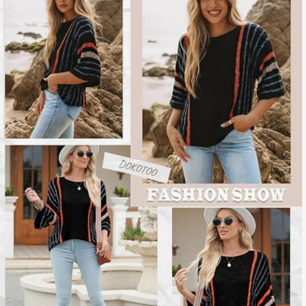 *SALE* NWOT! Black Striped Knit Sweater - Picture 3 of 4